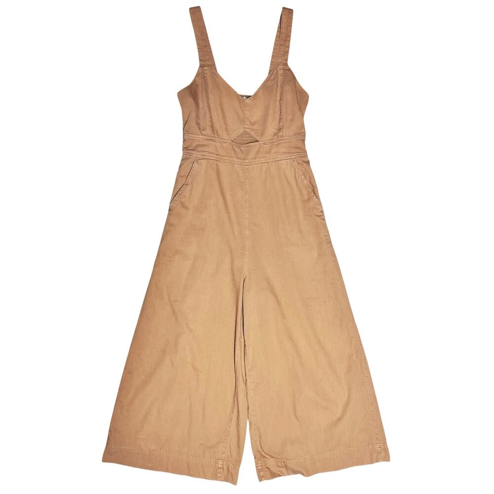 AERIE Wide-Leg 100% Cotton Brown Jumpsuit Cutout Front / Smocked Back Size M
